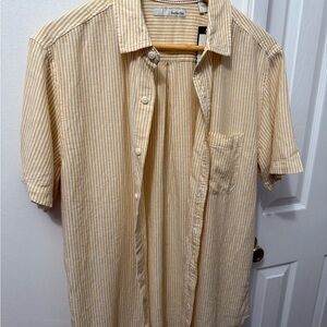 Men's Beige Striped Button Down Shirt